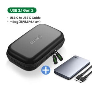 UGREEN 2.5 Inch SATA HDD SSD USB C 3.1 Gen 2 Hard Drive Case Enclosure With Bag