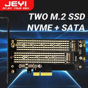 JEYI SK6 Dual M.2 PCIe 4.0 NVMe & SATA SSD Adapter Card for PCIe X4 X8 X16 Slots 40Gbps Expansion Card for PC