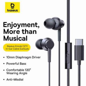 Baseus Encok CZ11 Type-C Wired Earphones Sports Wire Control Ulta Low Latency With MIC Noise Reduction Stereo Earbuds Earphones For Samsung Xiaomi Huawei ETC Mobile Computer Laptop