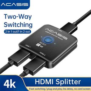 ACASIS 4K 60Hz HDMI Splitter 2 In 1 Bidirectional HDMI Switch For Xbox PS5 PS4 PS3 Blu-Ray Player Fire Stick Roku HDTV And More