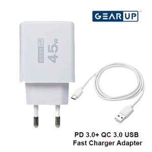 GearUP GP-007 45W Fast Charging USB-C And USB-A Quick Charger Adapter With Fast Charging USB Type-C Cable