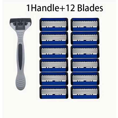 1 Handle With 12 Blades Men Women Manual Safety Razor 6 Layer Stainless ...