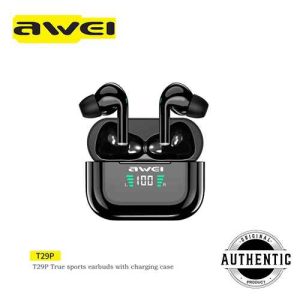 Awei T29P True TWS In-Ear Wireless Bluetooth Earbuds Game Music Dual Mode IPX6 Waterproof 25 Hours Play Time Noise Cancellation Stereo Sound Easy Touch Control Sports Earphone