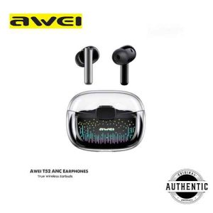 Awei T52 ANC TWS In-Ear True Wireless Bluetooth Earbuds Colorful Breathing Light IPX6 Waterproof Long Battery Life Call Noise Reduction Earphone