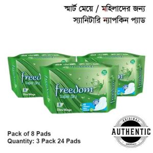 Freedom Super Dry Sanitary Napkin Heavy Ultra Wings 3 Pack 24 Pads Combo Sanitary Napkin Pads