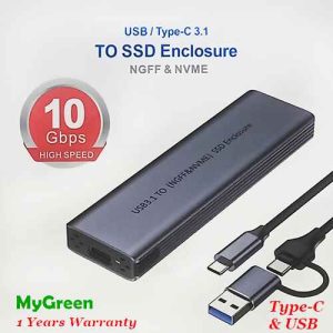 MyGreen S186 M.2 SATA NVMe Dual Protocol SSD Enclosure Adapter Case USB 3.1 And Type-C 10Gbps External Enclosure HDD Box Supports M And B&M Key SSD