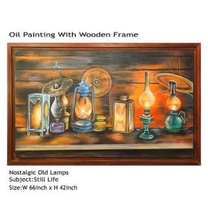 SHIRINS Nostalgic Old Lamps Oil Painting Wooden Frame Still Life Realism Style