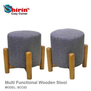 SHIRINS SCC02 Multi Functional Wooden Stool Natural Color Lacquered Polish Stool