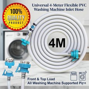 Washing Machine Water Inlet Hose Pipe 4 Meter Flexible PVC Inflow Pipe for Front & Top Load All Washing Machines