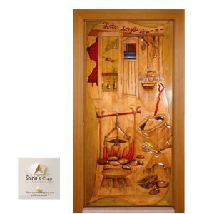 SHIRINS SCC1104 Life in Middle Age Time Period Artistic Chittagong Teak Solid Segun Wooden Door