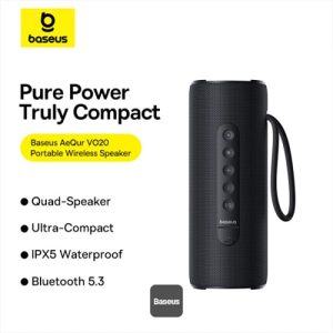 Baseus AeQur Series VO20 Bluetooth Speaker With Ambient RGB Light 15 Hours Long Battery Life Loud Stereo Sound Deep Bass Speaker