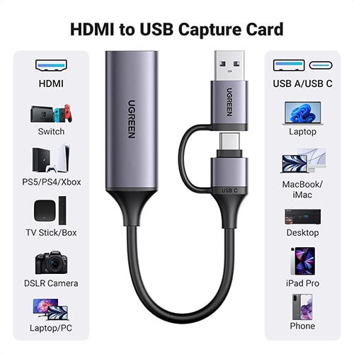 UGREEN CM716 Video Capture Card 4K HDMI to USB A Type-C 4K Video Video Capture Card For Streaming Recording Gaming Compatible Switch PS4 PS5 Xbox - Image 8