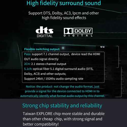 UHDC101A HDMI to HDMI With Audio Extractor Optical TOSLINK SPDIF & 3.5mm Stereo Audio Converter Splitter - Image 4