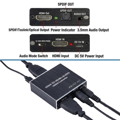 UHDC101A HDMI to HDMI With Audio Extractor Optical TOSLINK SPDIF & 3.5mm Stereo Audio Converter Splitter - Image 2