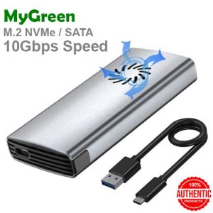 MyGreen M15 M.2 NVMe Sata Dual SSD Enclosure Adapter Case With Fan 10Gbps High Speed NVMe SSD Supports Enclosure For Computers Laptop Tablets And Mobile Phones Can All Be Used