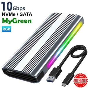 MyGreen M9 RGB M.2 NVMe Sata Dual SSD Enclosure Adapter Case 10Gbps High Speed NVMe SSD Supports Enclosure For Computers Laptop Tablets And Mobile Phones Can All Be Used
