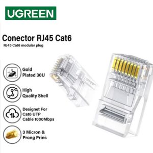 UGREEN NW120 RJ45 Connector 10PCS Pack CAT6 RJ45 Gold-Plated Ethernet Cable Connectors
