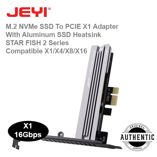 JEYI STAR FISH M.2 NVMe SSD to PCIe X1 Adapter with Aluminum Heatsink PCIe 3.0/4.0 16Gbps Speed Expansion Card for PC