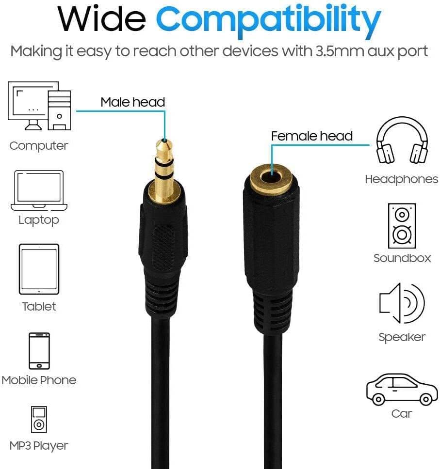 Jasoz C106 3.5mm Stereo Audio Adapter AUX Extension Cable with Pure Copper Gold Plated 3M Cable - Image 3