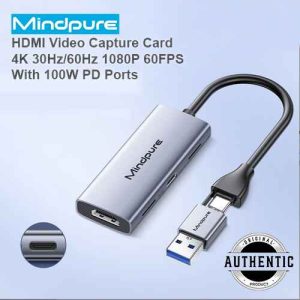 Mindpure AD067 LX10737 4K HDMI to USB & Type-C Video Capture Card with 100W PD Charging