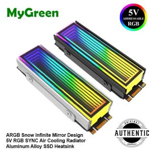 MyGreen M.2 Nvme SSD Heat Sink ARGB Snow Infinite Mirror Design 5V RGB SYNC Air Cooling Radiator Aluminum Alloy SSD Heatsink With Thermal Silicone Pad For Desktop PC