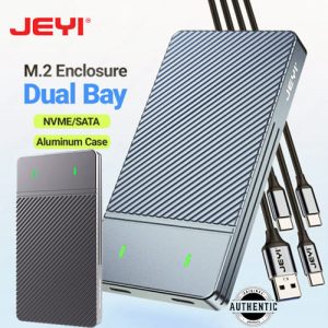 JEYI Zebra-2M2 Dual Bay M.2 NVMe SATA SSD Enclosure 10Gbps Dual Protocol External Hard Drive Case for PC Laptop Phone