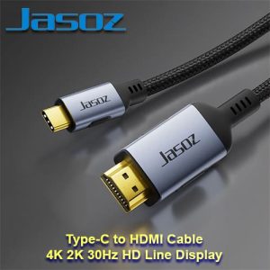 Jasoz H101 USB-C to HDMI Cable 4K 30Hz HD Line Display 2M Type-C to HDMI Cable For Mobile Computer TV Same Screen Display Cable