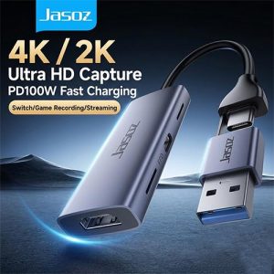 Jasoz G164 T-G190 4K HDMI to USB & Type-C Video Capture Card with 100W PD Fast Charging