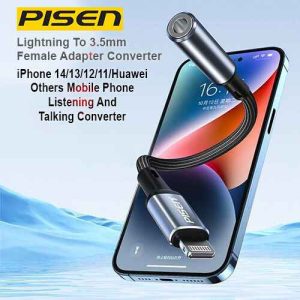 PISEN PS20250311 Lightning To 3.5mm Female Adapter Converter For iPhone 14 13 12 11 Huawei Others Mobile Phone Listening And Talking Converter