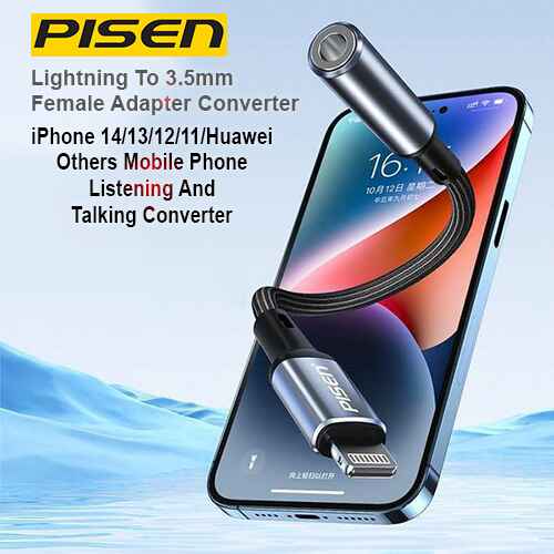 PISEN PS20250311 Lightning To 3.5mm Female Adapter Converter For iPhone 14 13 12 11 Huawei Others Mobile Phone Listening And Talking Converter