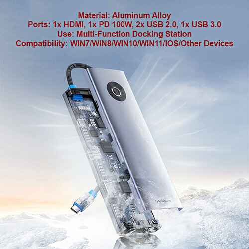 Mindpure HU014 LX10745 5-in-1 USB-C Hub 3x USB 1x HDMI 1x 100W PD Charging Ports Hub - Image 2