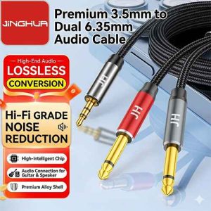 JiNGHUA JH-A160H 3.5mm to Dual 6.35mm Audio Y-Splitter Cable 1 In 2 Dual Channel Mixer Amplifier Audio Cable 3M