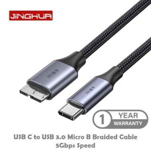 JiNGHUA JH-U680C USB C to USB 3.0 Micro B Braided Cable 1M For Fast Charging And Sync Data Transfer Compatible With Samsung Galaxy S5 Note 3 Seagate WD Toshiba External Hard Drive Camera ETC