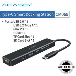ACASIS CM069 6-in-1 Type-C Smart Docking Station with 60W PD 4K HDMI USB 3.2 And SD/TF Card Reader