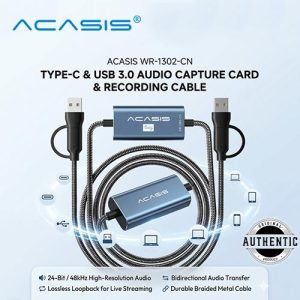 ACASIS WR-1302-CN USB 3.0 Type-C Live Streaming Loopback Audio Capture Card Recording Cable 24-Bit 48kHz Bidirectional Audio Transfer Adapter Cable