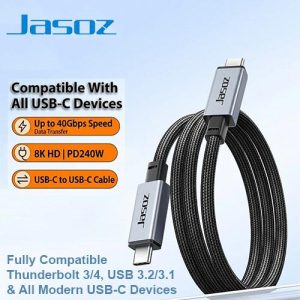 Jasoz D119 240W 40Gbps 8K@60Hz USB4 Thunderbolt 4 Type-C to Type-C Nylon Braided Full-Featured PD Fast Charging Data Cable 1.5M