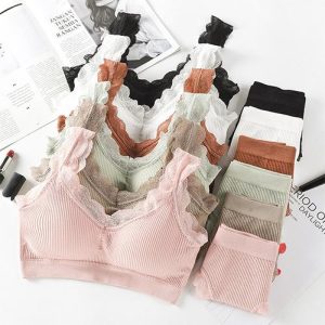 Korean Japanese Style Soft Cotton Tube Top Lace Wrap Bra & Panty Two-Piece Set