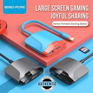 Mindpure HU004 3-in-1 Type-C Multi-Functional Expansion Docking Station - Portable Switch Dock with 4K UHD & 100W PD Support