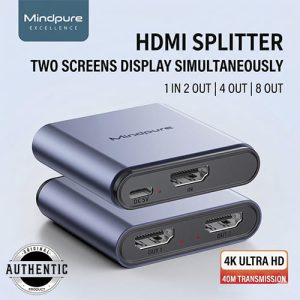 Mindpure SW006 HDMI Splitter 1 In 2 Out - 4K Ultra HD Display Adapter for Dual Monitors