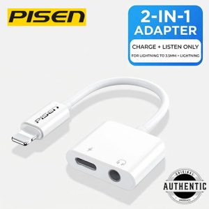 PISEN LV-H06 2-in-1 Lightning to 3.5mm Jack & Charging Adapter - Supports Music & Charging [Calls Not Supported]