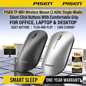 PISEN TP-M01 Wireless Mouse (2.4GHz Single-Mode) Silent Click Buttons With Comfortable Grip For Office, Laptop & Desktop