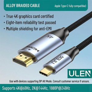ULEN TYH002 Type-C to HDMI 4K 60Hz Nylon Braided Adapter Cable - 2M
