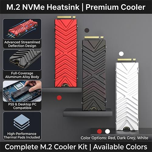 M.2 NVMe SSD Heatsink Aluminum Alloy Cooler Radiator with Thermal Pad for PC Console - Image 2
