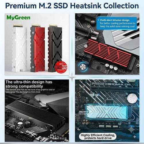 M.2 NVMe SSD Heatsink Aluminum Alloy Cooler Radiator with Thermal Pad for Desktop PC & PS5 5