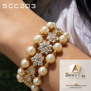 SCC203 Luxury Golden Pearl Stone Bracelet for Women Party Wear Designer Hand Bracelet