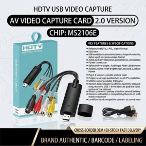 EasyCap DC60 USB 2.0 AV Video Capture Card Single Channel RCA to USB Audio Video Grabber Box for PC & Laptop