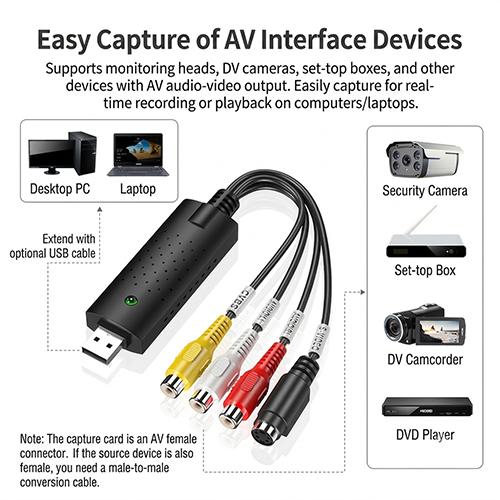 EasyCap DC60 USB 2.0 AV Video Capture Card Single Channel RCA to USB Audio Video Grabber Box for PC & Laptop - Image 2