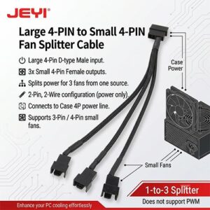 JEYI D-FAN3 4-Pin Molex to 3-Port Small 4-Pin PC Fan Splitter Cable 2-Pin 2-Wire Chassis Fan Power Supply Extension Line
