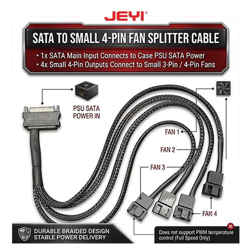 JEYI S-FAN4 SATA to 4-Port Small 4-Pin PC Fan Splitter Cable 2-Pin 2-Wire Chassis Fan Power Supply Extension Line