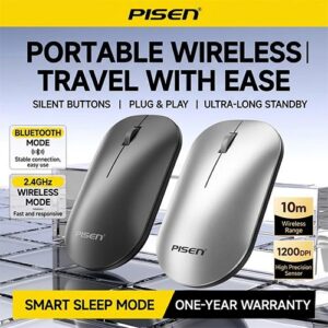PISEN TP-M01 Dual Mode Wireless Mouse (2.4GHz + Bluetooth 5.0) Silent Click Ergonomic Design Comfortable Grip